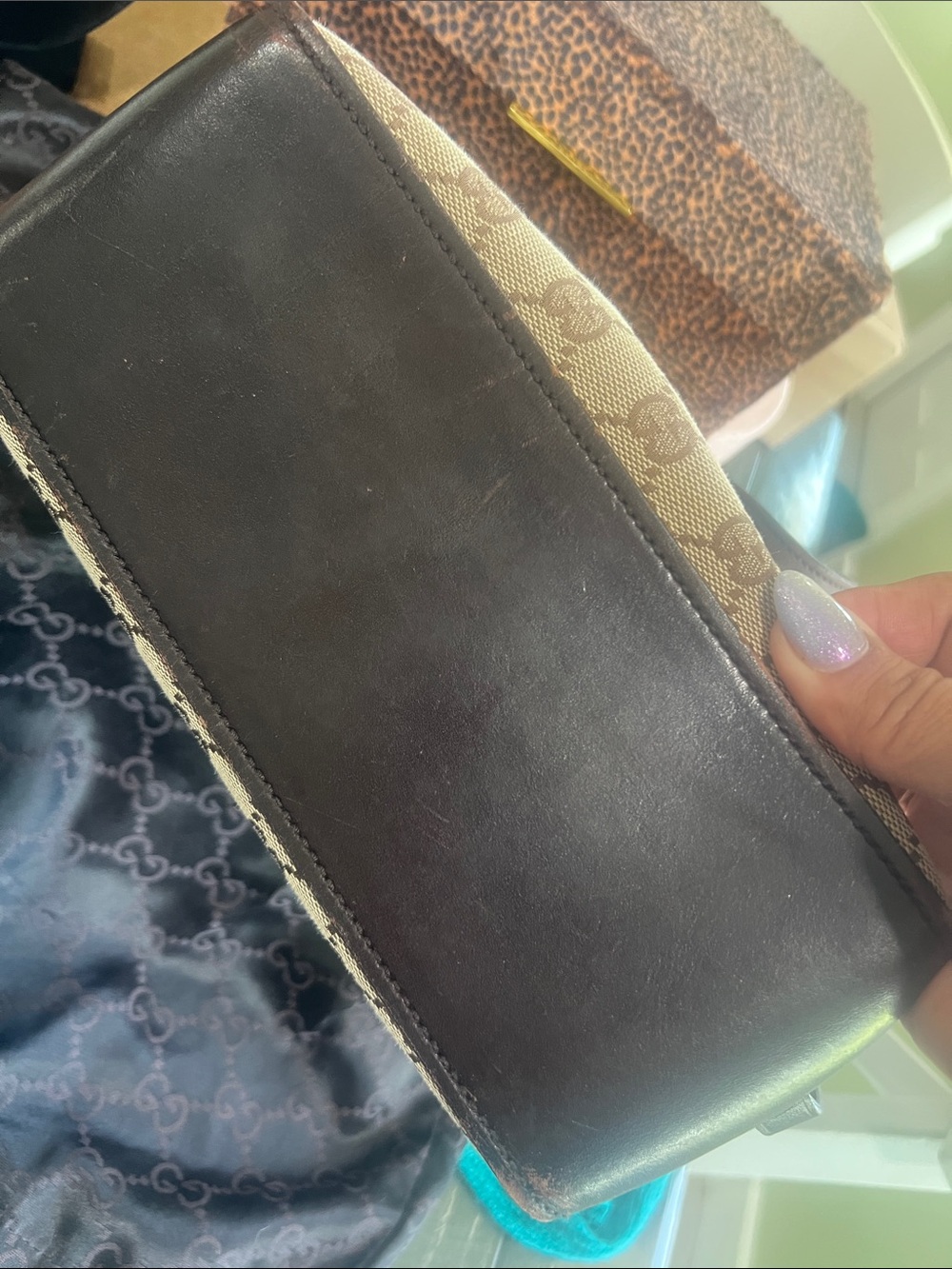 Gucci Beige & Brown GG Canvas Tote with Dark Brown Trim - Picture 2 of 3